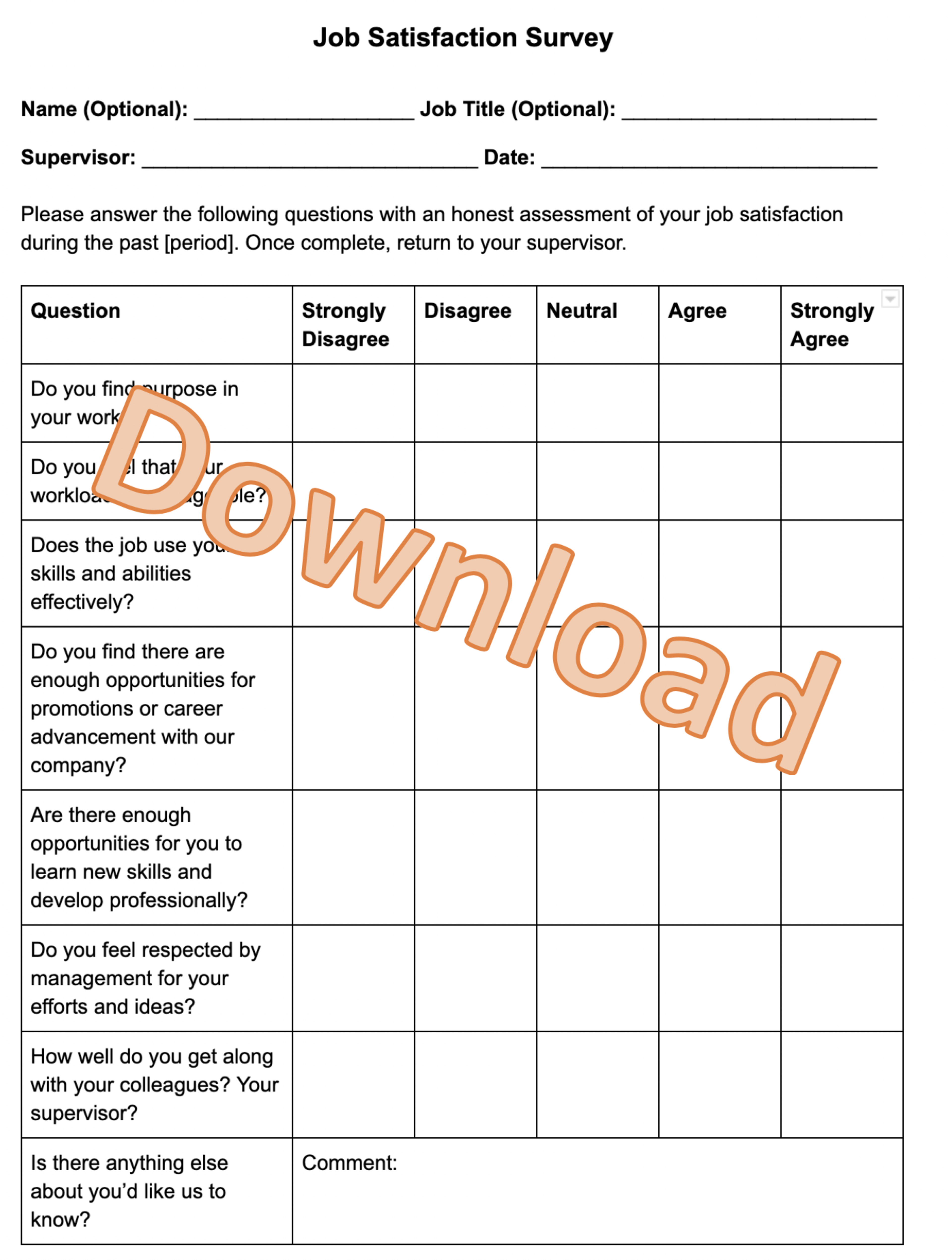 Employee Satisfaction Template - Sliding Scale