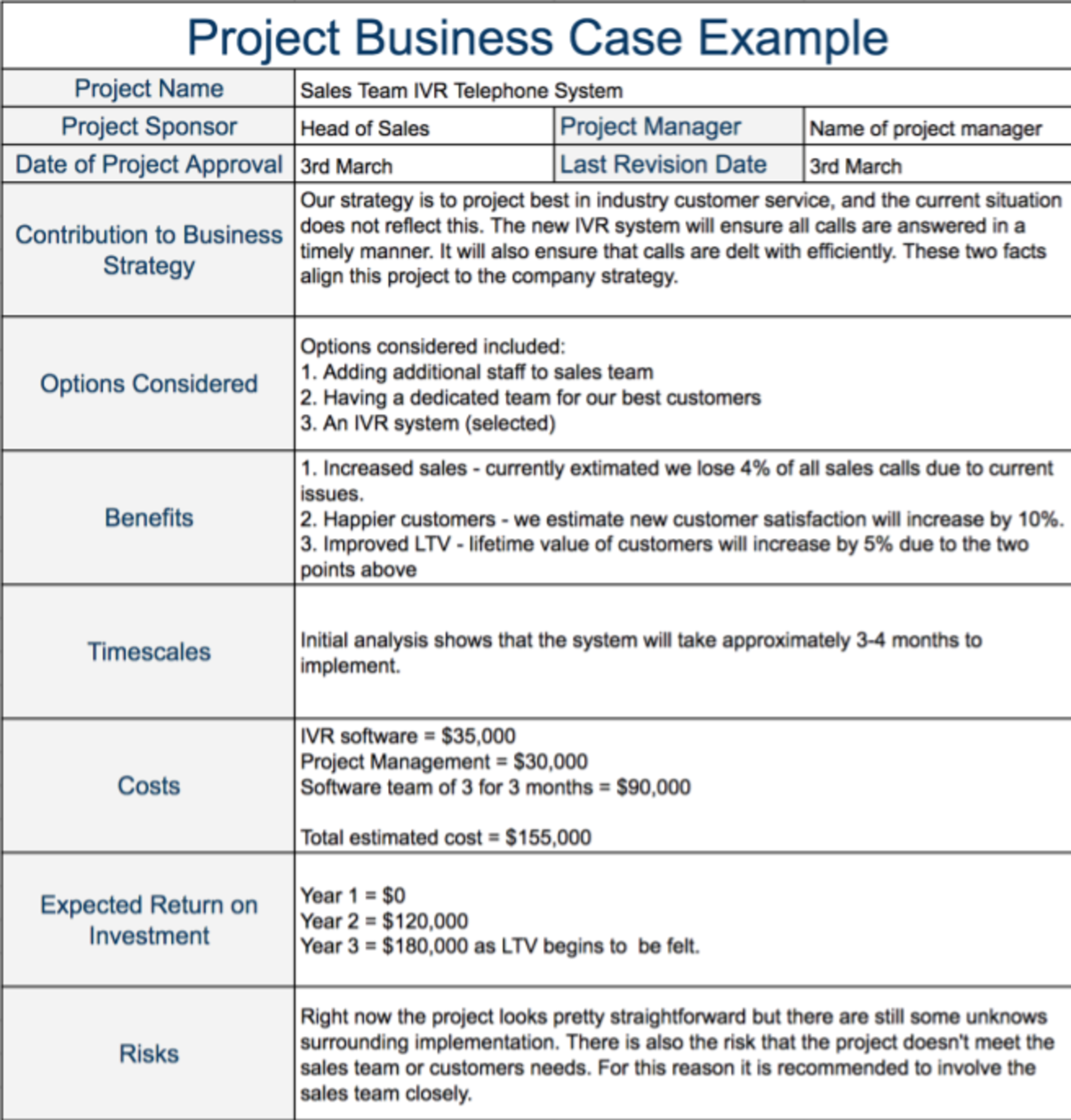 Project Business Case Example