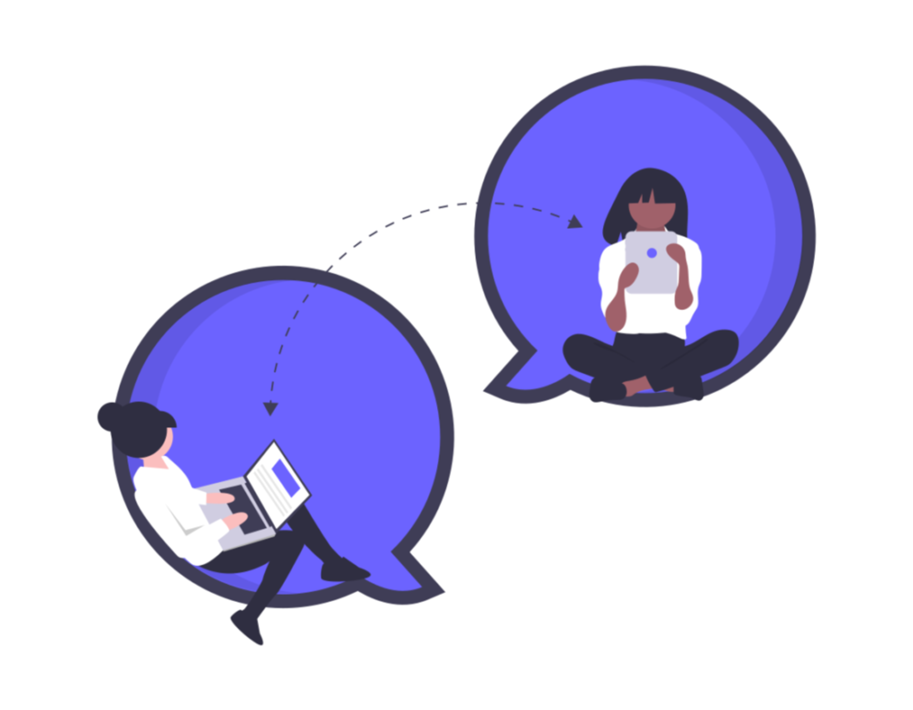 Illustration of two coworkers doing real time remote collaboration 